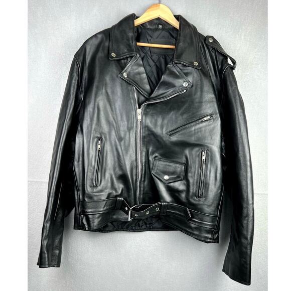 MODAL Men's Genuine Leather Heavy Duty Motorcycle Jacket Quilted Liner Black 50 - Picture 2 of 11